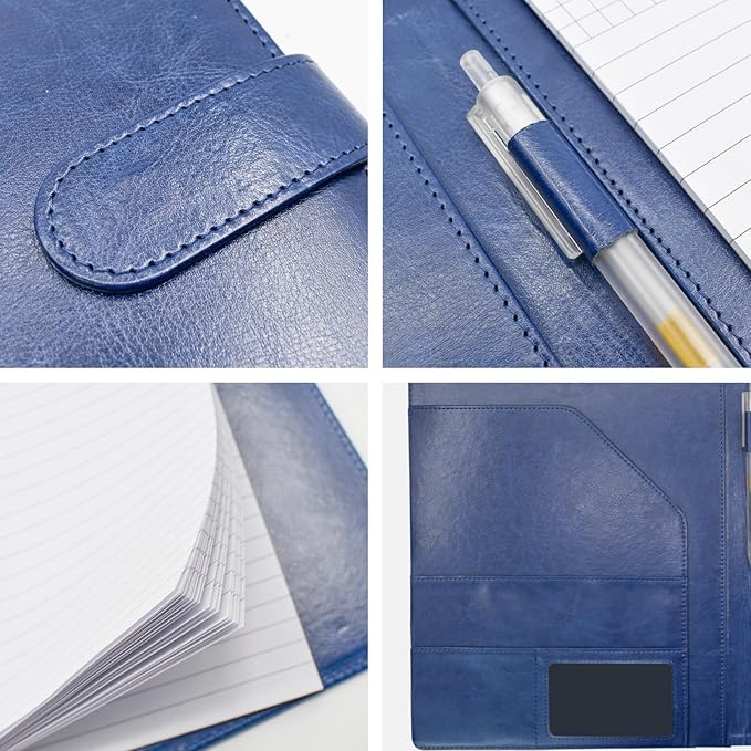 VANRA Padfolio Clipboard Folder Leather Portfolio Binder Organizer Interview Resume Folder for Papers Legal Document A4 Letter Size Writing Pad Notepad Clip Boards with Business Card Holder (Blue)