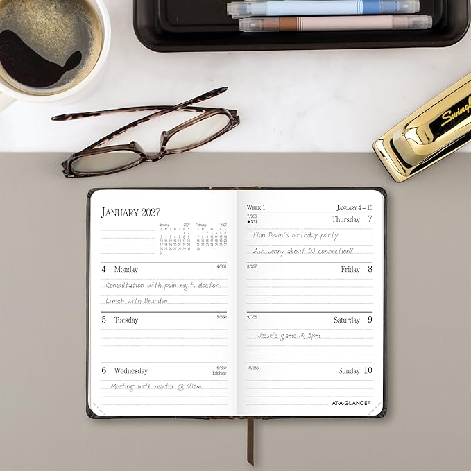 AT-A-GLANCE 2027 Planner, Weekly & Monthly, 2.75" x 4.25", Pocket Size Fine Diary, Faux Leather Hardcover, Black Brown (74010527)