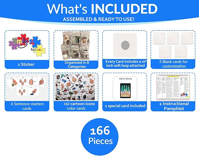 Smile4Autism Small 1.5"x1.5" Loose Visual Picture Cards, Receptive and Expressive Language, Speech Articulation Therapy, ASD, ADD, ADHD, Apraxia, & Stroke Patients. (Cartoon Icons 162 Pcs, Laminate)