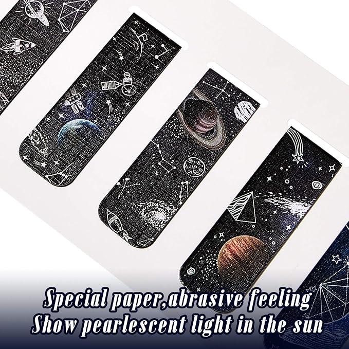 Zonon 12 Pieces Magnetic Bookmarks Space Moon Roaming Bookmarks Magnetic Page Clip Space Assorted Book Markers Set for Teachers Students Reading School Office Home Supplies, 12 Styles