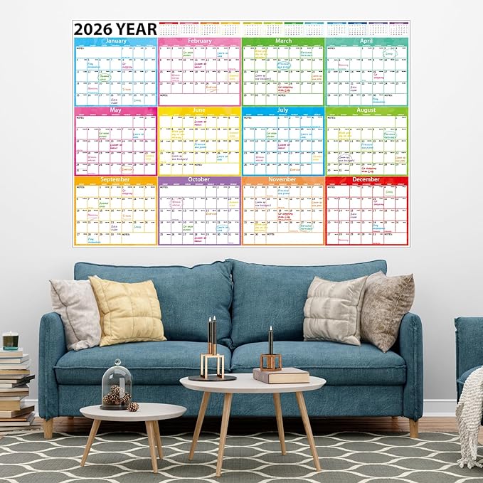 2026-2027 Large Dry Erase Calendar for Wall 48" x 32" Yearly Wall Calendar 24 Month Calendar Planner Laminated Erasable Yearly Planner Annual Task Organizer for Office School Home Use(Fold Package)