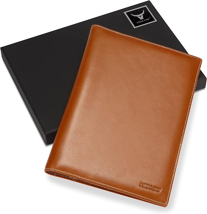 Leather Junior Padfolio for Men & Women with Pen Loop, Italian Calfskin, Business Portfolio Notebook Folder (Antiqued Brown)