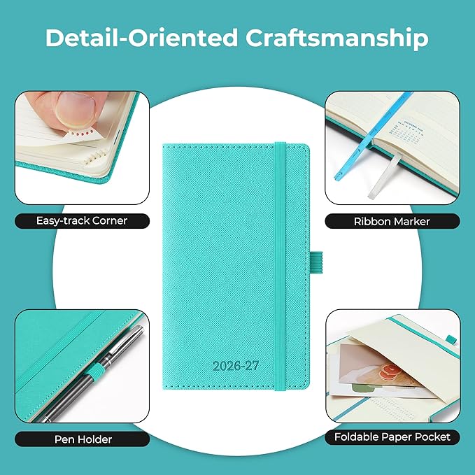 Weekly Monthly 2026-2027 Planner (July 26-Dec 27),6.5"x3.75",18 Months Agenda Plan with Month Tabs & Pocket,Expenses/Note Pages, Academic Calendar with Vegan Leather Cover,Light Blue