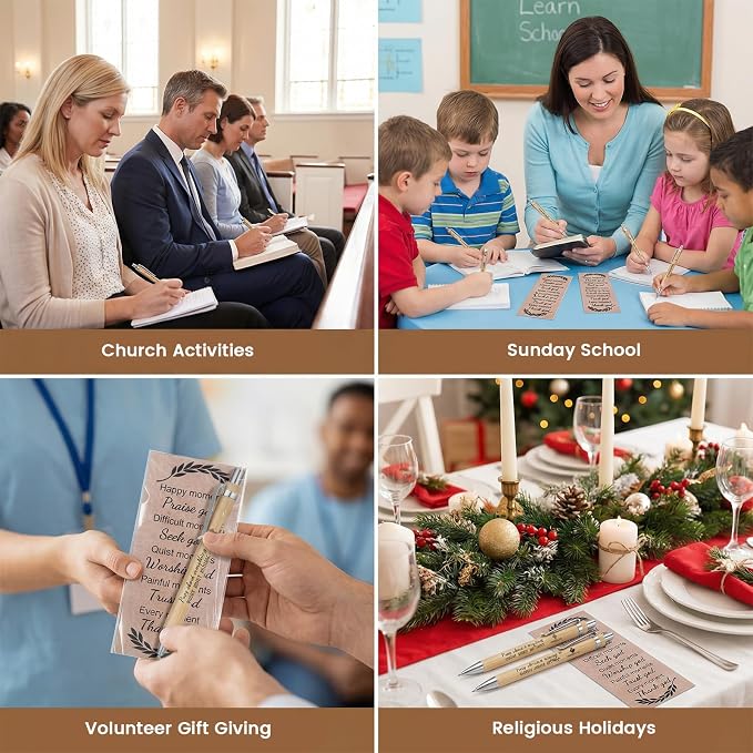 20Set Christian Gifts Bulk for Women Men with Bamboo Bible Verse Pens Bible Bookmarks Inspirational Religious Church Gifts for Christmas Sunday School Clergy Teacher Coworkers Teachers