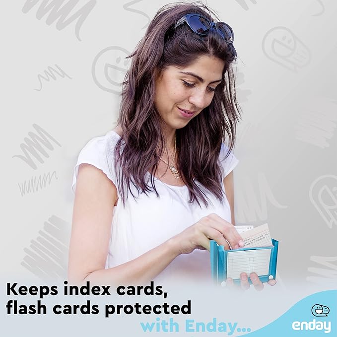 Enday Index Card Holder Blue, 3x5 Note Flash Card Organizer Case, File Box with 5 Dividers, Notecard Box Holds 100 Cards, Also Available in Red, Purple, Green, Pink, Grey, 4 Pack