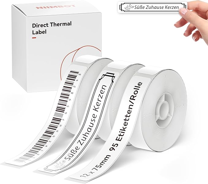 NIIMBOT D11 Label Maker Tape D110 Labels 3Rolls, Self-Adhesive Labeling Tape Replacement 0.47" X 2.95" (12 X 75mm) Thermal Label Refills for Home Office School, 285 Labels/3Rolls, White