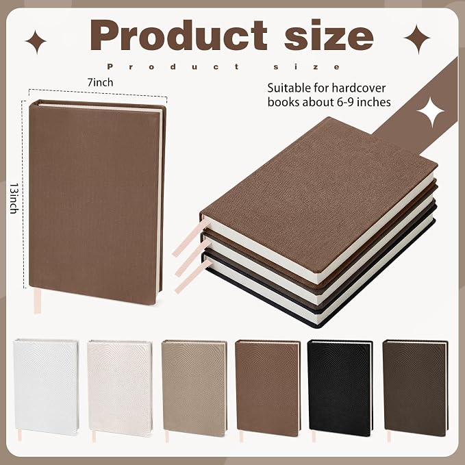 Gilprop 6 Pack Stretchable Book Covers 6-9 Inch Colored Fabric Reusable Book Protector Sleeve for Hardcovers Textbook Protection Supplies(Brown)