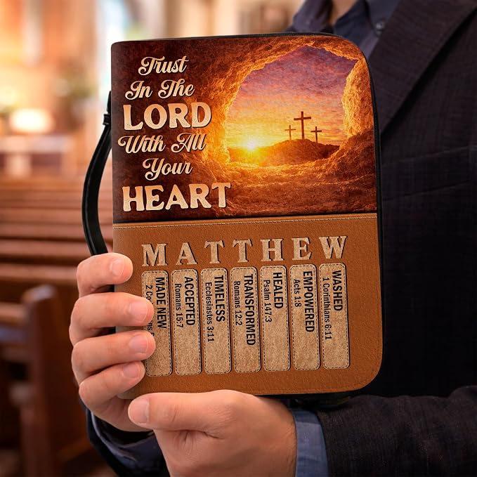 Personalized Man of God Bible Cover, God Says I Am Bible Case PU Leather, Bible Holder Handle Zipper, Faith Scripture with Name Case Bag, Religious Gifts for Church Christians Women Men (04)