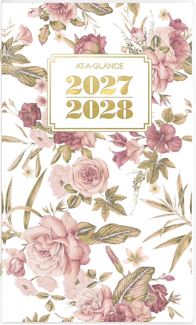 AT-A-GLANCE 2027-2028 Planner, 2 Year Monthly Planner, 3.5" x 6", Pocket Size, Badge, Floral (1842F-021-27)
