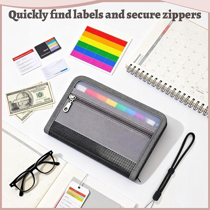 Portable Receipt Organizer & Coupon Holder, 12 Pockets Accordion Expanding File with Adjustable Wrist Strap, Zipper Closure Budget Organizer for Bills & Expense Tracking