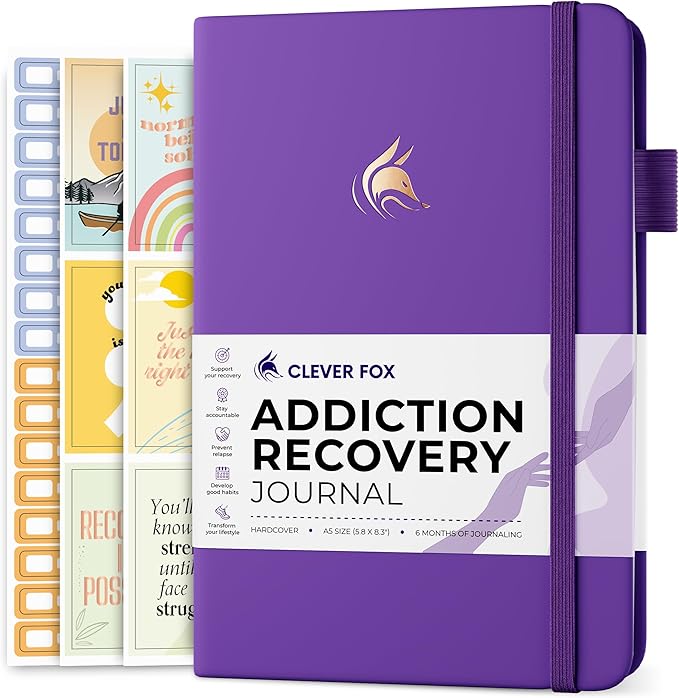 Clever Fox Addiction Recovery Journal – Addiction Treatment Planner & Workbook – Daily Sobriety Journal for Recovery Progress, A5 (Purple)