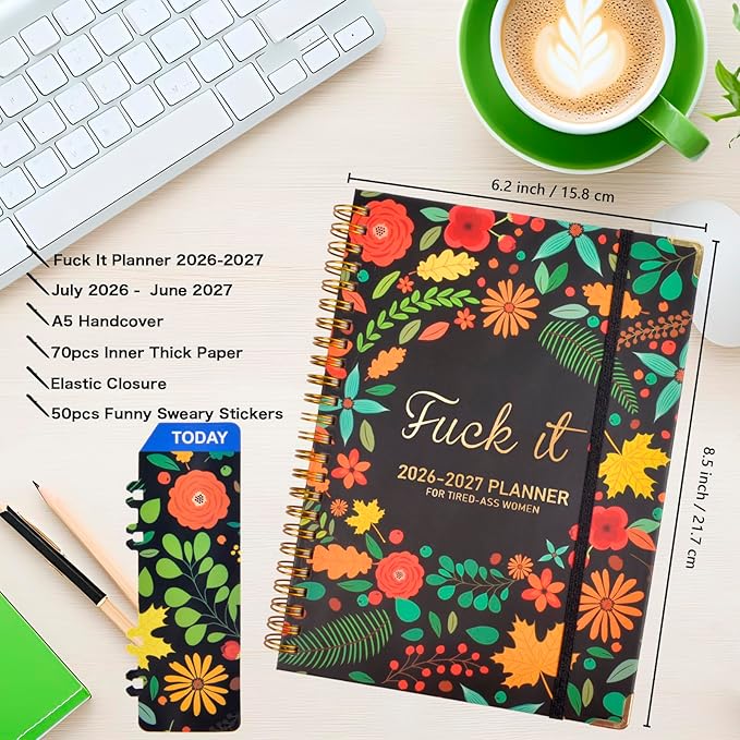 Fuck it Planner Calendar 2026-2027 - A5 6.2*8.5" Weekly Monthly Swear Notebook for Goals Productivity, Fucking Sweary Daily Agendas Organizer Get Shit Done Journal, Funny Gifts for Tired Women, Black