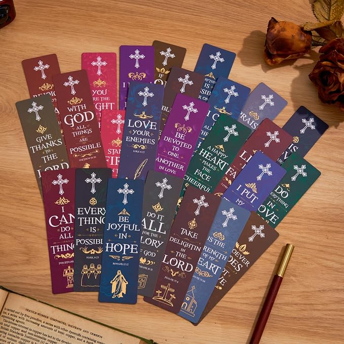 100 PCS Bible Verse Bookmark, Gold Foiled Religious Bookmarks for Women & Men, Christian Gifts for Bible Study Group, Church Supplies,Easter Gift, Baptism,Confirmation Gift
