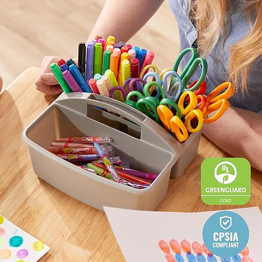 ECR4Kids 3-Compartment Small Plastic Caddy, Multipurpose Organization, Grey, 6-Pack
