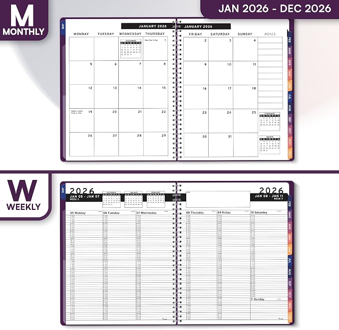 Ensight 2026 Appointment Book and Planner 8.5" x 11" Large Hourly Weekly Daily Schedule Book with Tabs, 15 Minute Time Slots, Purple Calendar Organizer Jan 2026–Dec 2026 Appointment Planner - Purple