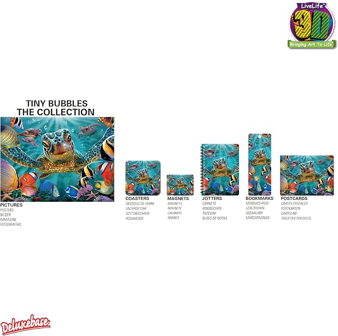 3D LiveLife Bookmark - Tiny Bubbles from Deluxebase. Cute Lenticular Sea Turtle Page Marker. Animal Themed Accessories for Book Lovers. Small Gifts for Men, Women, Writers and Teachers.
