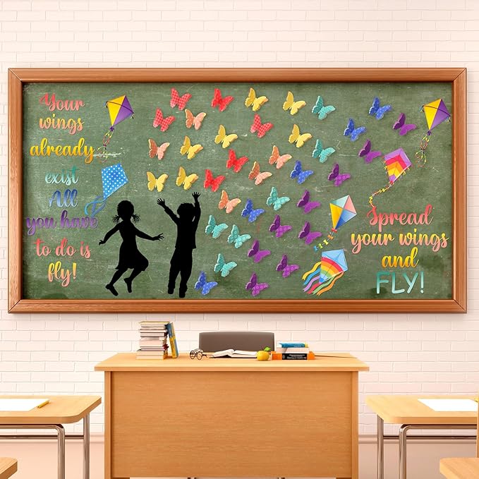 Outus Spring Butterfly Bulletin Board Decorations Colorful 3D Butterflies Classroom Decorations with Motivational Quote Cutouts for Back to School Classroom Bulletin Board Decor Wall Poster DIY Craft