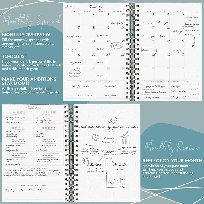 PLANBERRY Large Weekly Planner Premium – Undated Life & Budget Planner – Organizer & Productivity Journal, 8x10.4″ (Ocean Depths)