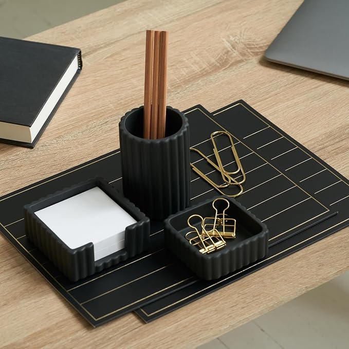 KIBAGA Modern Aesthetic Desk Accessories Set of 3 - Stylish Concrete Organizers for Pens & Office Supplies - A Cute and Functional Addition to Your Workspace Decor