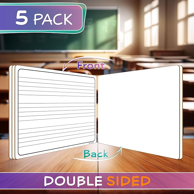 Scribbledo 5 Pack Dry Erase Music Staff White Boards 9" X 12 Inch Lapboard Double Sided Musical Notes whiteboard for Kids Students, Musicians and Home (5 Erasers Included)