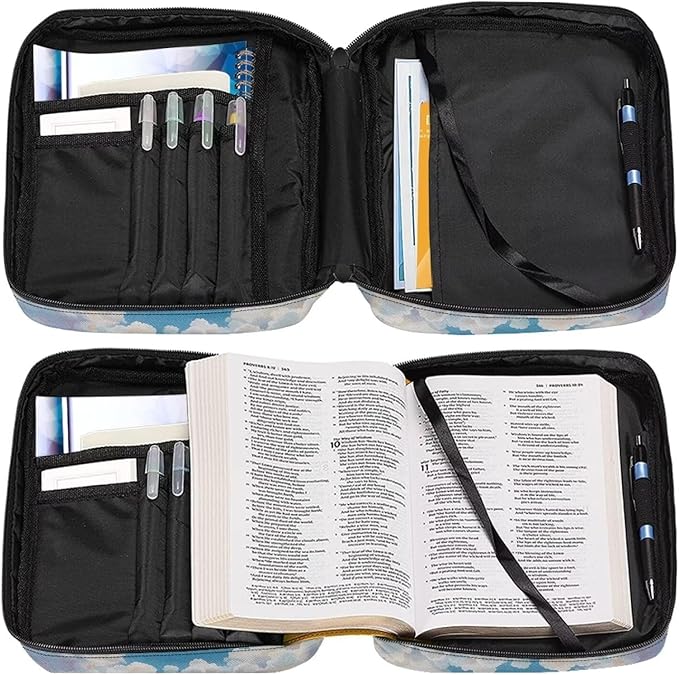 Suobstales Cow Daisy Flower Print Bible Covers for Women Men,Carrying Book Bible Case Church Bag Lightweight Bible Bag Bible Protective with Handle and Zippered Pocket