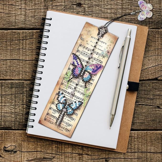 ARTopet 3Pcs DIY Diamond Art Painting Bookmarks with Colorful Butterfly Pendant PET Bookmark Ornament Double Sided Pattern Single Sided Diamond Book Marker Clip Gifts Tags-Butterfly02
