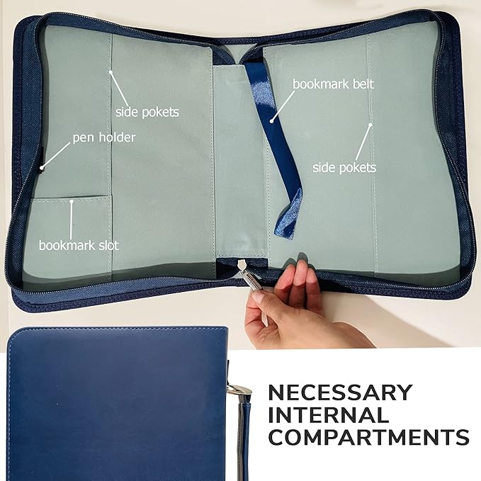 DEHITE Bible Cover Case for Men and Women – Leather Bible Carrying Bag – Pen Slots – Zippered Pocket – Premium Faux Leather