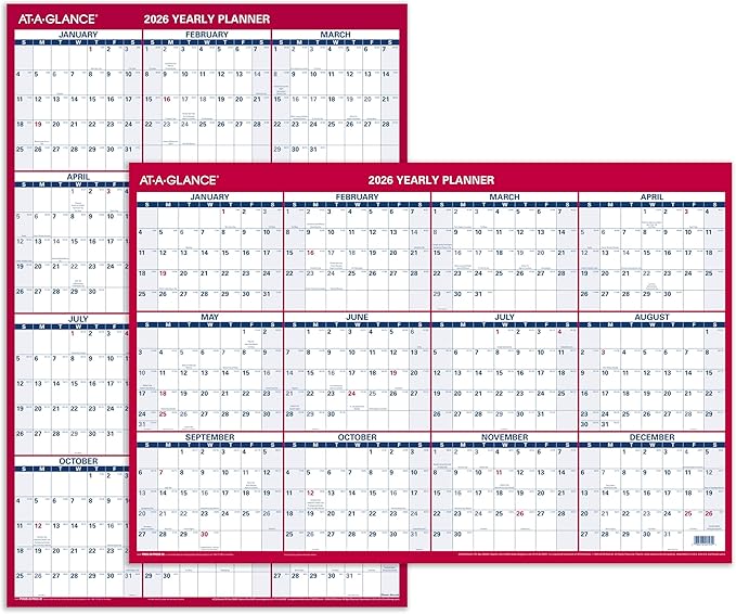 AT-A-GLANCE 2026 Erasable Calendar, Dry Erase Wall Planner, 36" x 24", Large, Vertical-Horizontal, Reversible (PM26B2826)