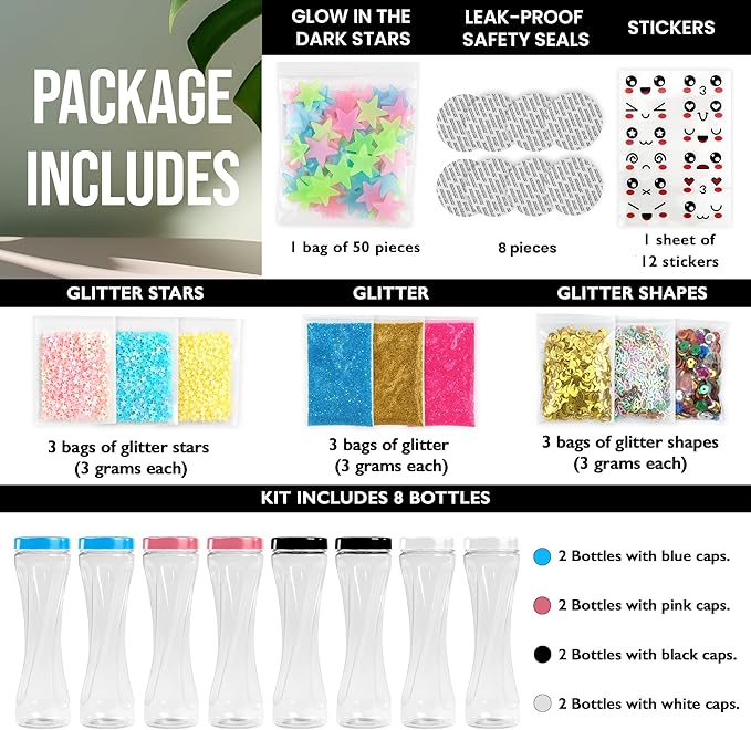 Sensory Bottle Kit – 8 Leakproof 10 oz Plastic Bottles with Caps – Calm Down Bottle DIY Sensory Bottles Fillers – Multisensory Tools for Mindfulness Focus & Creative Sensory Kit