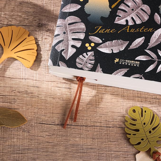 4 Pcs Vintage Wooden Bookmarks Gift Set, Retro Carved Leaf Theme Wood Bookmark with Leather Tassels, Must Have Book Mark Gift Box for Women Girls Readers Book Lovers Writers Teachers Students