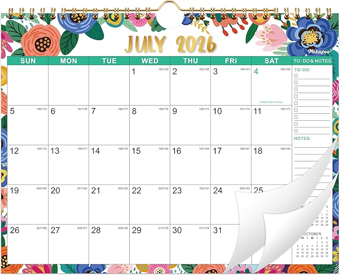 Calendar 2026-2027 - Wall Calendar 2026-2027, July 2026 to December 2027, 11" x 8.5", 26-27 Calendar 18 Monthly with Thick Paper + Julian Date - Floral