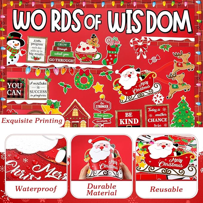 Mooliwe 57 Pcs Christmas Bulletin Board Set Inspirational Bulletin Board Decoration Positive Cutout Classroom Decoration for School Office Home Teacher Classroom Wall Supplies