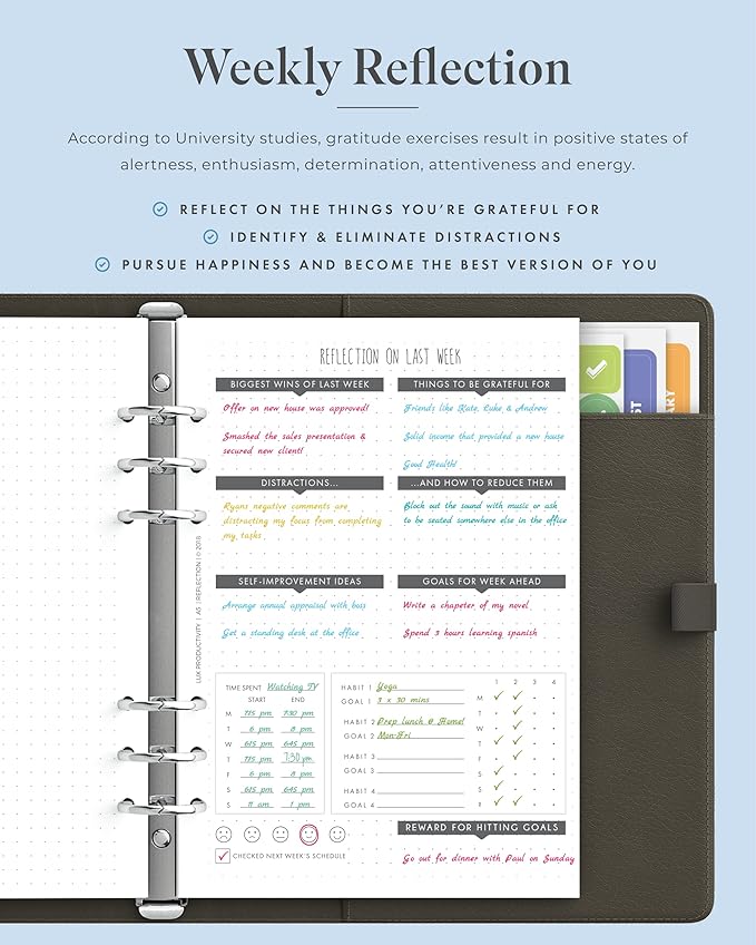 LUX PRO A5 - Daily Planner & appointment diary 2024 - Gratitude journal, wellness journal & Undated weekly planners and organisers - Desk journals for women & men - LUX Productivity (Brown - Walnut)