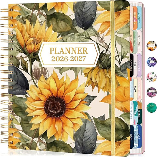 CAGIE 18 Month Planner July 2026 - December 2027, Academic Year Weekly & Monthly Planner with Tabs, 8.3 x 9.3 Floral Hardcover Organizer with 100GSM Thick Paper and Elastic Band for Women School Office