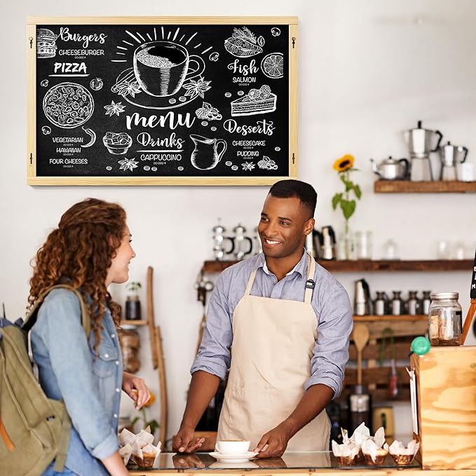 2-in-1 Double-Sided Magnetic Chalkboard 36"x24", Chalk Calendar Board & Large Blackboard for Kitchen & Home Decor, Schedule, Menu, Back-to-School Gift - Hanging Chalk Board with 2 Liquid Pens, Wood