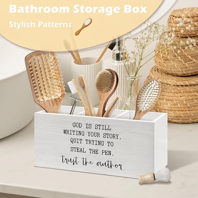 Inspirational Christian Pen Holder Organizer Desk Decor, Christian Gifts for Women, God Is Still Writing Your Story Bible Wooden Pen Pencil Holders for Home Office Desk Accessories