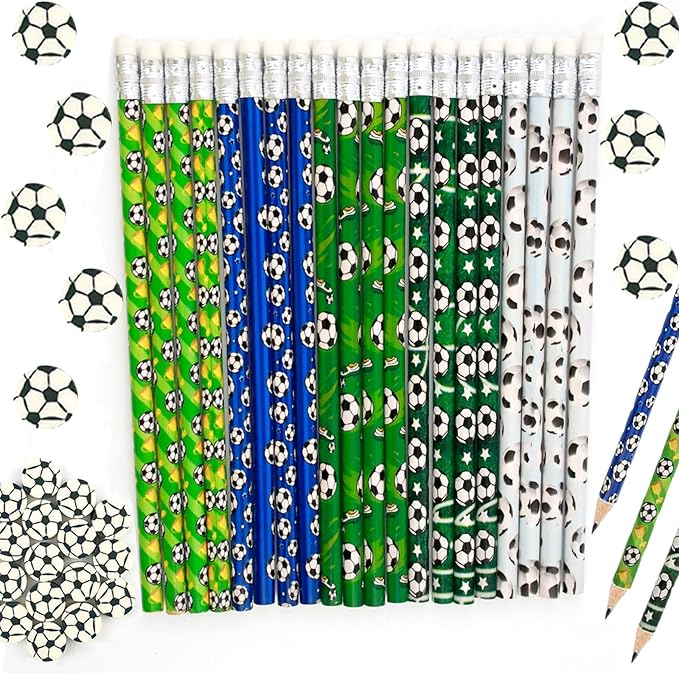 20 Pieces Sport Pencils 20 Pcs Sports Ball Erasers Sets Football Pencils Sports Themed Teachers School Stationery Class Reward