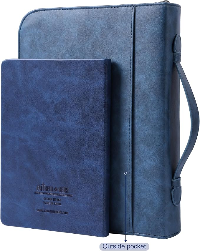 Faithful Hers Bible Covers for Men 2pcs Bible Case Set with Notebook PU Leather Church Bag Bible Study Book Case with Handle Lightweight Carrying Bags Christmas Gift