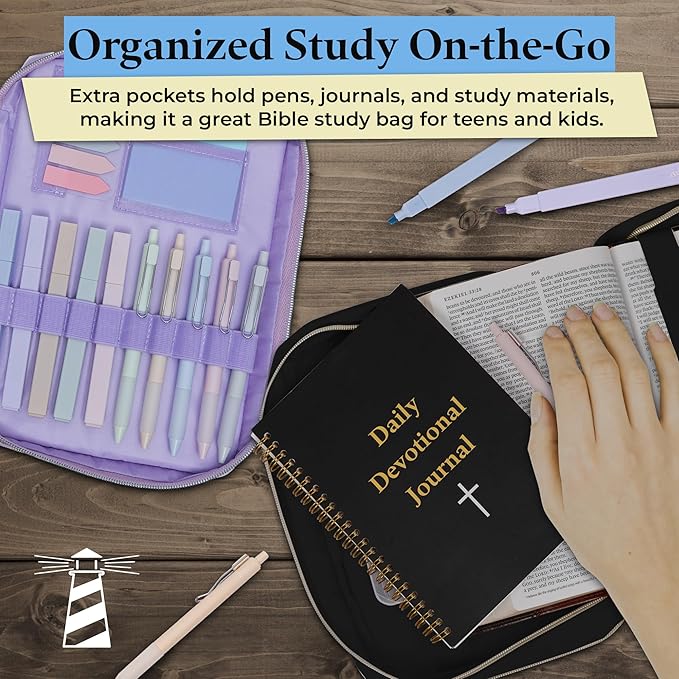 S.F. Creations Premium Bible Carrying Case – Bible Case for Women with Adjustable Straps, Dual Compartments, Extra Pockets for Pens, Book Cover for Teens & Kids, Lavender Case Only