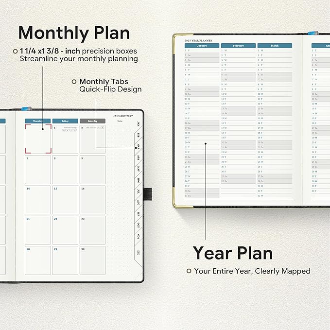 Planner 2026-2027 Weekly & Monthly Planner with Hourly Time Slots, 18 Month Academic Calendar July 2026 – Dec 2027, Vertical Layout, Monthly Tabs, Hardcover Business Agenda, Black