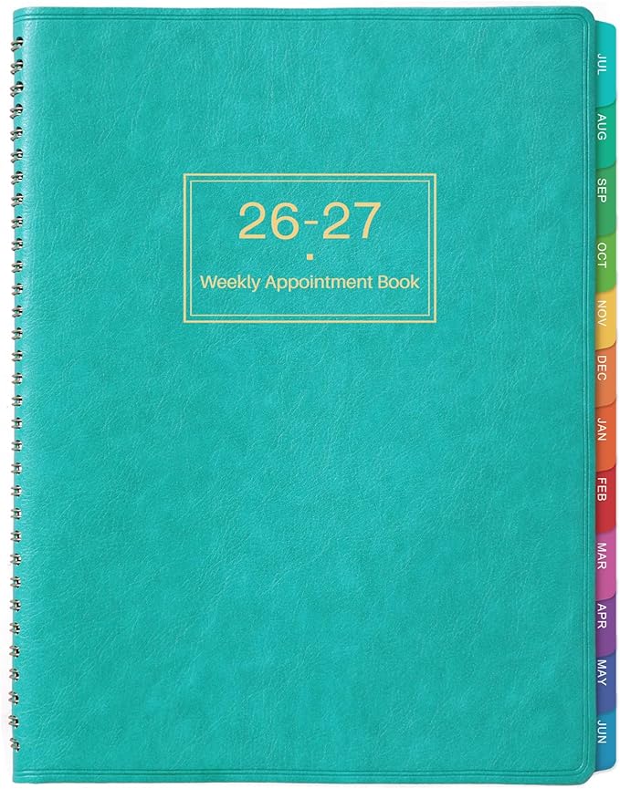 Weekly Appointment Book & Planner 2026-2027 - Large 2026-2027 Daily Hourly Planner, Jul. 2026 - Jun. 2027, 8.5" x 11", Appointment Book with 15-Minute Interval, Thick Paper, Pocket, Turquoise