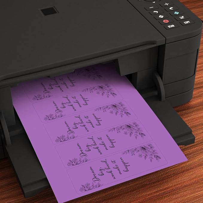 Printable Bookmarks - Blank Bookmark Printing Paper for Inkjet & Laser Printers - 2" x 6" Perforated Bookmarks 5 per Page - 25 Sheets / 125 Book Marks (Bright Purple)