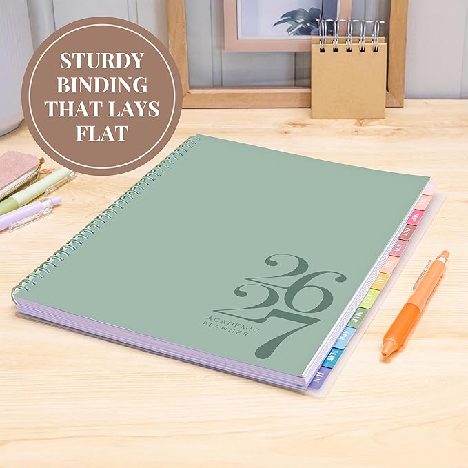 Rileys Academic Planner 2026-2027, Daily, Weekly & Monthly Planner, July 2026 - June 2027, Student Notes Pages, Twin-Wire Binding, Weekly Agenda for School & Work (8.5 x 11-Inches, Classic, Green)