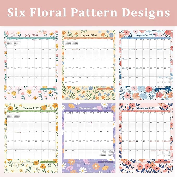 Ospelelf Wall Calendar 2026-2027 with Storage Pocket Monthly Large Planner Pad 17" X 22" with Protective Cover and Stickers for Family Fridge Office Teacher Student January 2026 to June 2027 Ditsy Floral