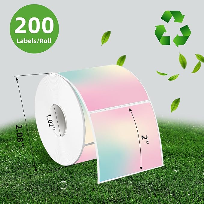 2x2 Inch Square Thermal Sticker Labels, Self-Adhesive Pink Square Direct Thermal Labels, Waterproof/Tearproof/Perforation Line Design- Gradient Color