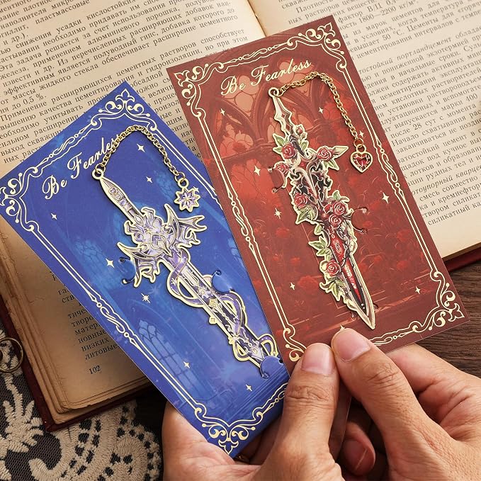 4Pcs Fantasy Sword Bookmarks for Books Journals Planners, Cool Forth Wing Metal Book Marker for Reading Women Men, Unique Book Marks Gifts for Book Lovers, Reading Accessories for Students Adults Kids