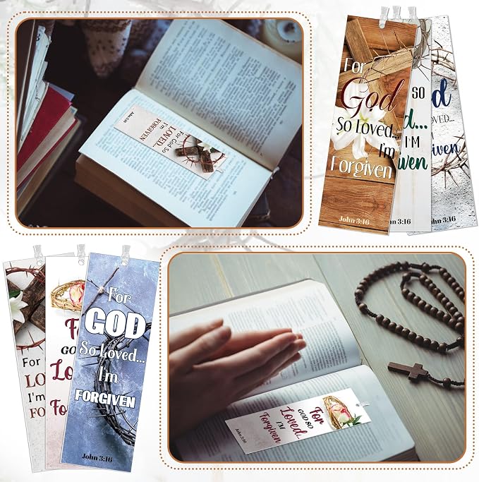 Dispowreath 60 Pcs for God So Loved Bookmarks Religious John 3: 16 Bookmarks Church Exchange Gifts for Men & Women Sunday School Vbs Church Prizes Party Favors