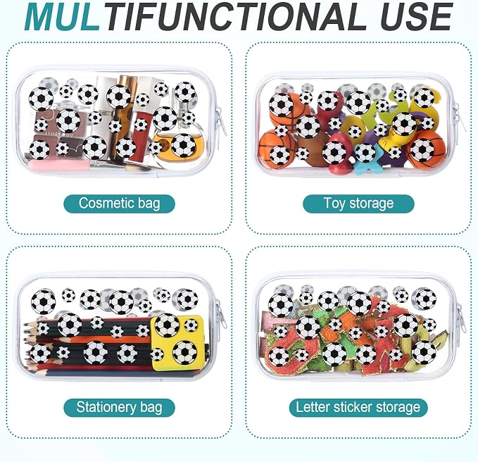Hoolerry 4 Pcs Soccer Clear Hard Zipper Case Transparent Storage Pouch for Sports Party Favor Soccer Ball Team Gifts Durable Plastic Organizer Box Container for Travel, Office Supplies, Small Tools