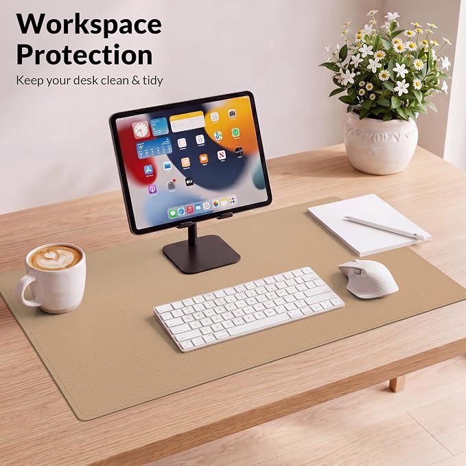 AFIING Cork Desk Mat, Dark Apricot, 35.4" x 17",Desk pad Protector | Dual-Sided Cork & PU Leather, Large Mouse Pad, Non-Slip & Waterproof