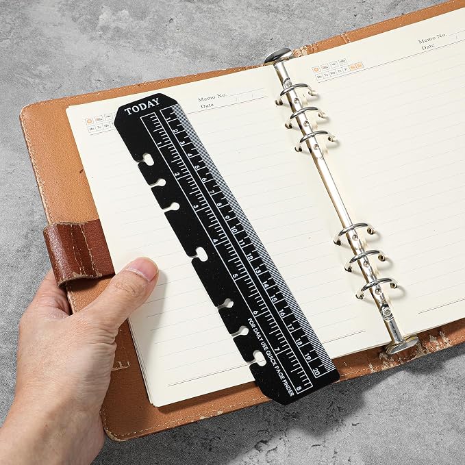 6 Pcs Black/Clear Journal Ruler Page Marker Planner Ruler Spiral Notebook Bookmark A5 6-Binder Rulers with Holes Measuring Tool